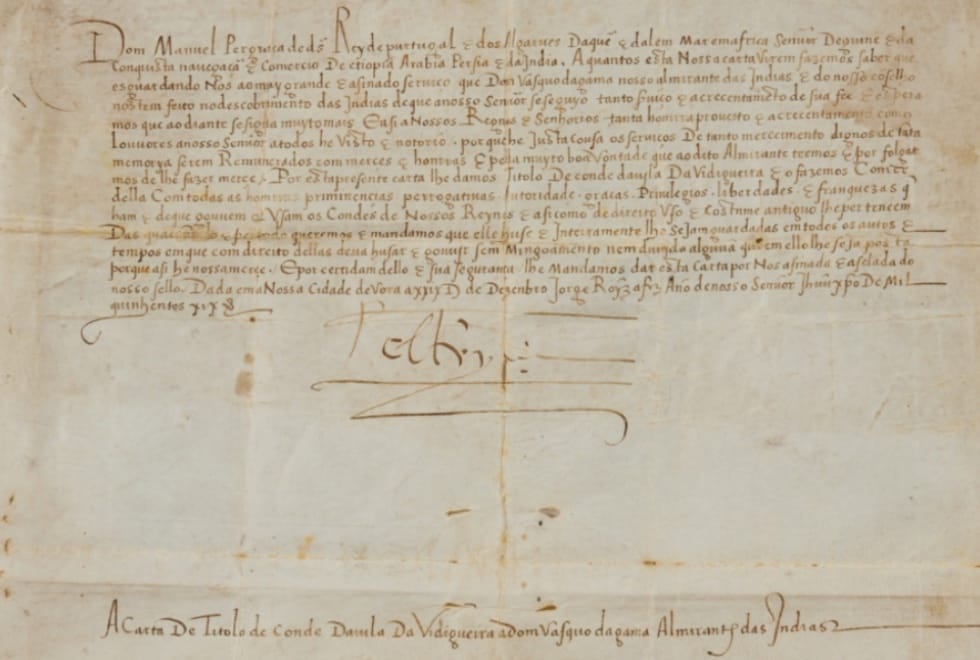 Estado não adquire carta régia que fez Vasco da Gama conde da Vidigueira